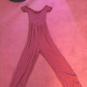 stretchy pink off the shoulder romper